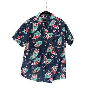 Valor Koi Fish‎ Hawaiian Shirt Floral Print Short Sleeve Button Up